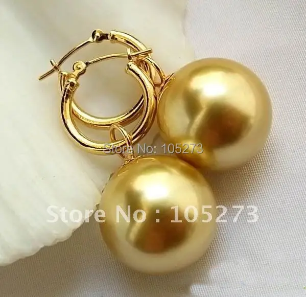 

Huge 16MM Gold Color Round Shaper South Sea Pearl Dangle Earring Beautiful Style Women's Jewellery Free Shipping FN1714