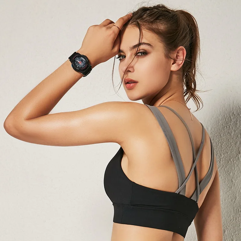 Women's Shockproof Gym Sports Bra Tank Top Push Up Crisscross Fitness Racerback Brassiere Bh Padded Wireless Workout Yoga Bras | Спорт и
