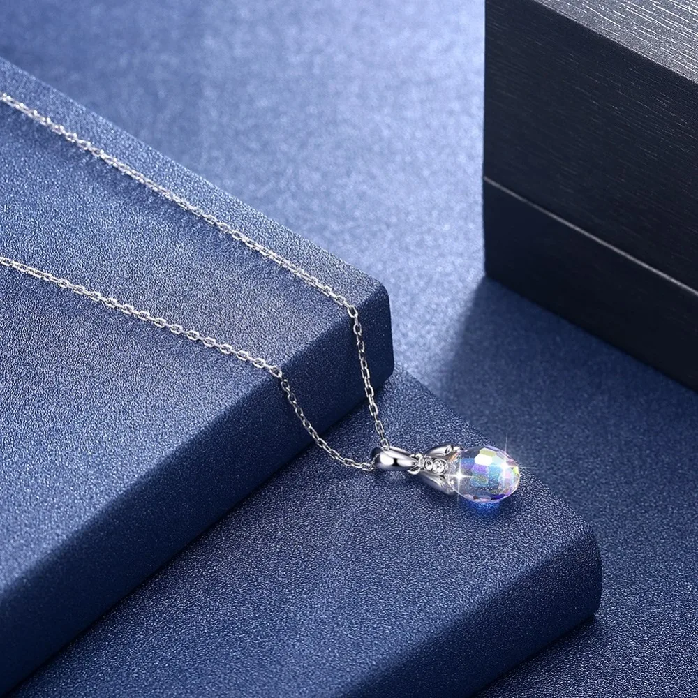925 Sterling Silver Necklaces Romantic Women Water Drop Crystal Pendant S925 Lady Party Neck Wears Fine Jewelry Charm | Украшения и