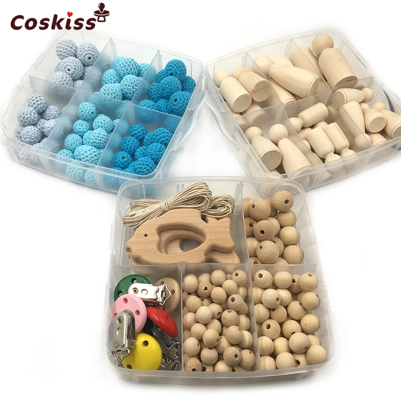 

Колышки для соски из натурального дерева, круглые деревянные бисер смешанный цвет, в 3 коробках, набор для прорезывания зубов