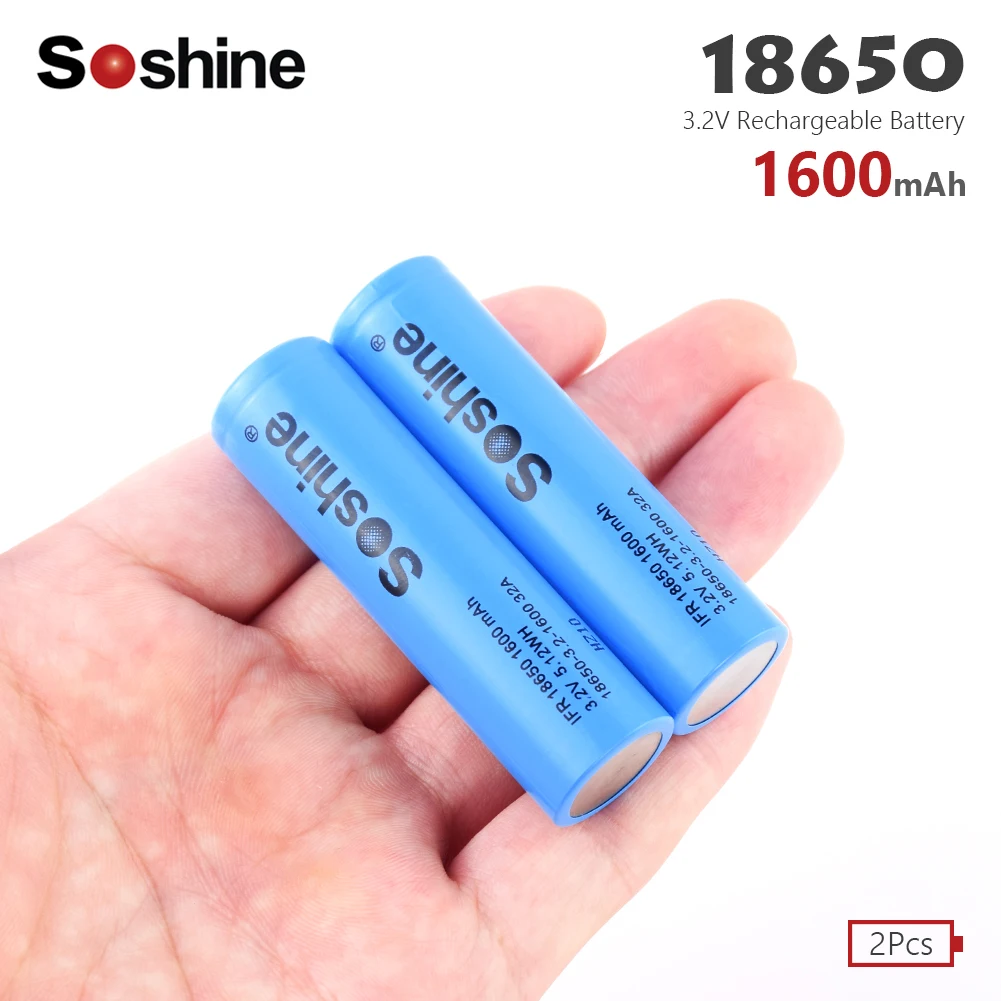2 PCS Soshine LiFePO4 18650 аккумуляторная батарея 3,2 V 1600mAh запасная батарея безопасные батареи для промышленного использования для фонариков - Цвет: 2 PCS
