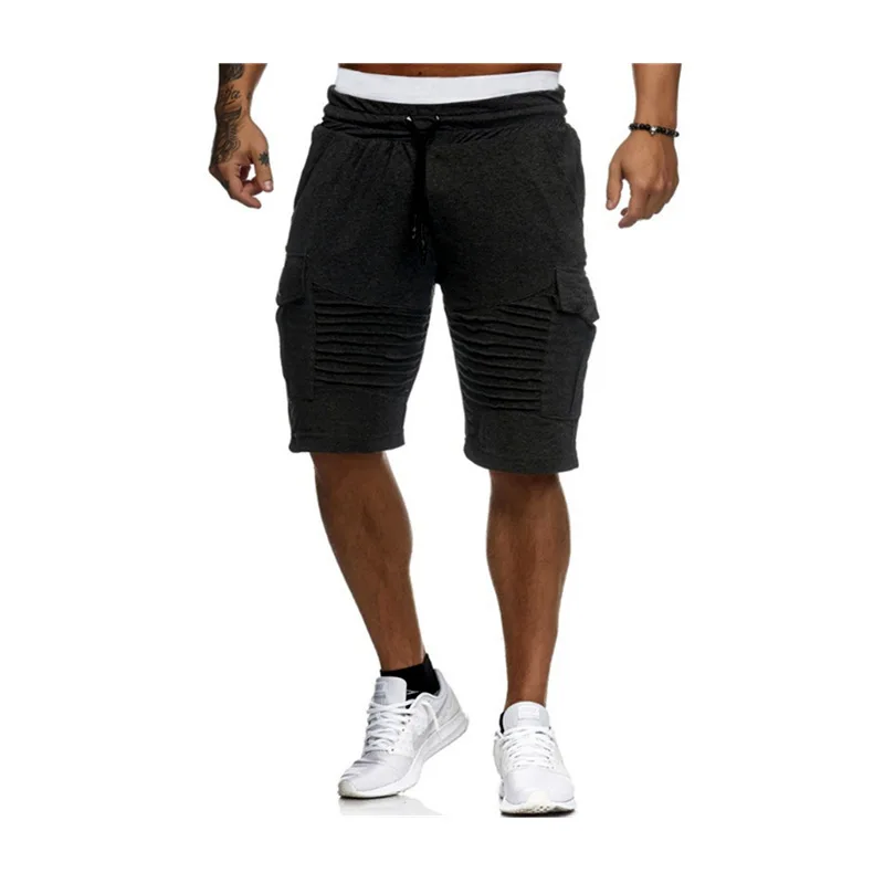 

High quality 2021 Summer Pleated Striped Harem knee Length Shorts Straight Elastic Waist Fitness joggers hip hop shorts Men