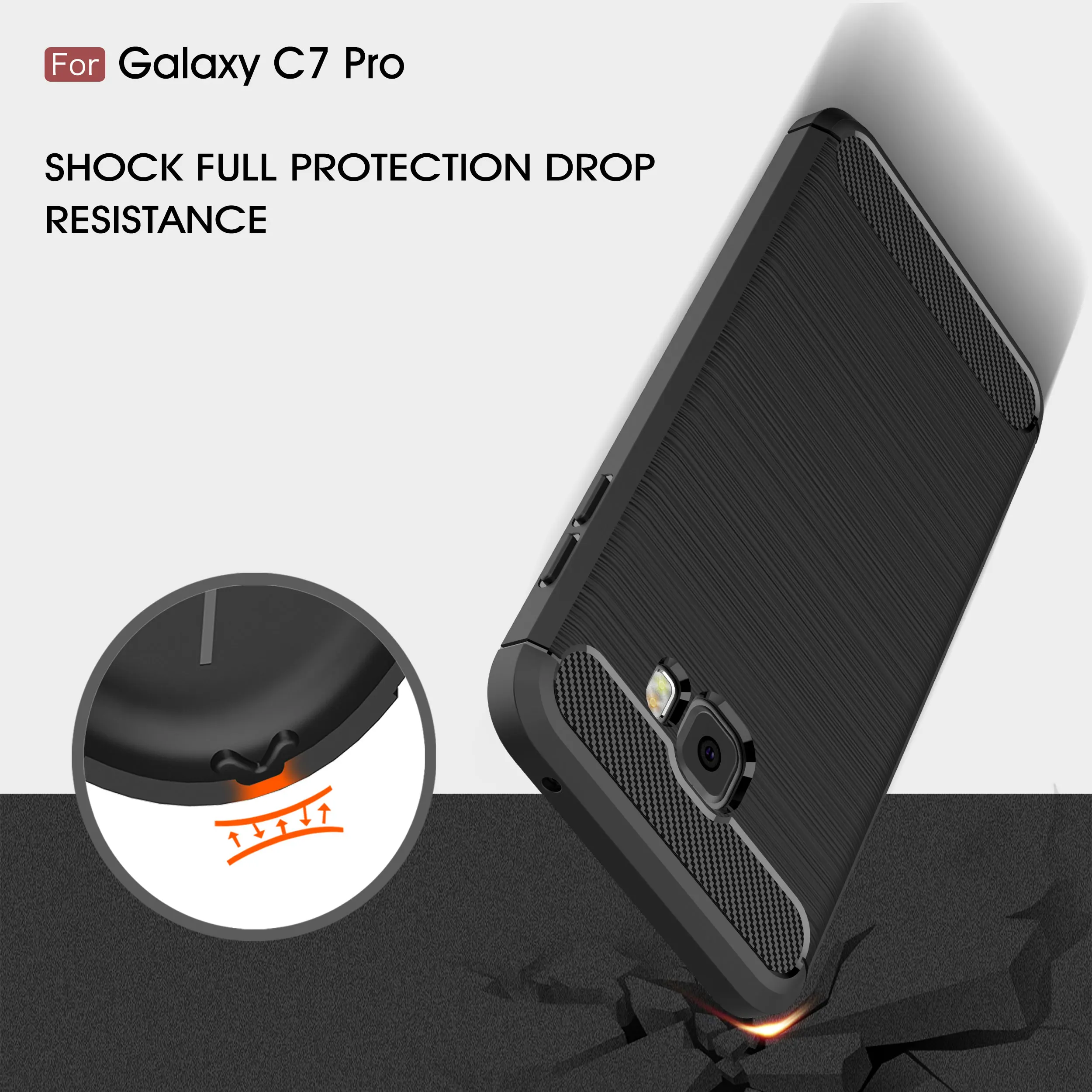 JUPOW Carbon Fiber Back Cover For Samsung Galaxy C7 Pro Soft TPU Ultra Slim Silicone Shockproof Case |