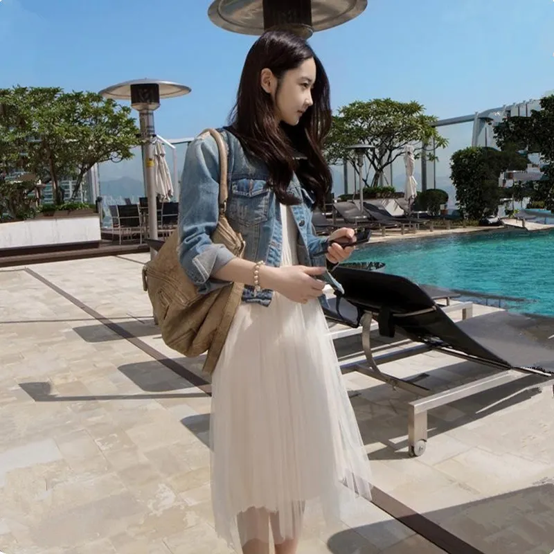 Женское длинное платье жилет из модала Прошитое с высокой талией jupe longue MZ321 весна