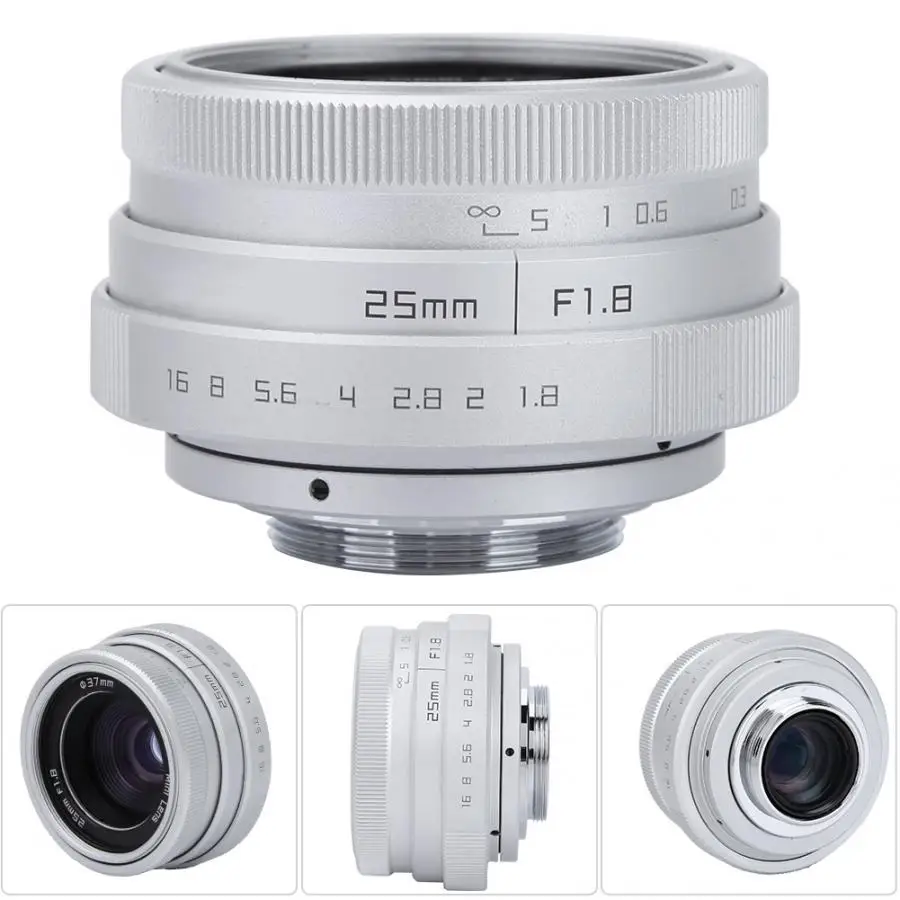 Lente para celular 25 мм F1.8 Мини CCTV C Mount широкоугольный объектив для sony Nikon Canon DSLR lentille для освещения под светильник