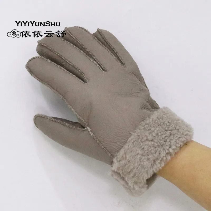 Мужские шерстяные перчатки YIYIYUNSHU черные и серые из 100% натуральной кожи с