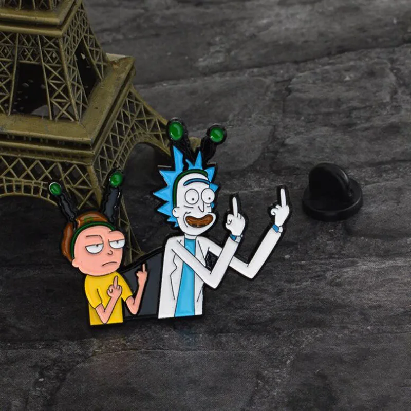 Rick& Moti Классическая значок в мультипликационном стиле, значок на булавке, эмалированная брошь, аниме, Любительская джинсовая рубашка, куртка, булавка на лацкане, аксессуары, 1 шт