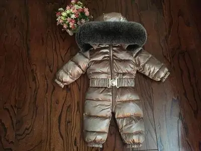Детские комбинезоны на утином пуху, зимняя плотная пуховая одежда для альпинизма, костюм с лисьим мехом для мальчиков и девочек, детский зимний теплый комбинезон, зимний комбинезон, От 0 до 6 лет - Цвет: brown fox fur