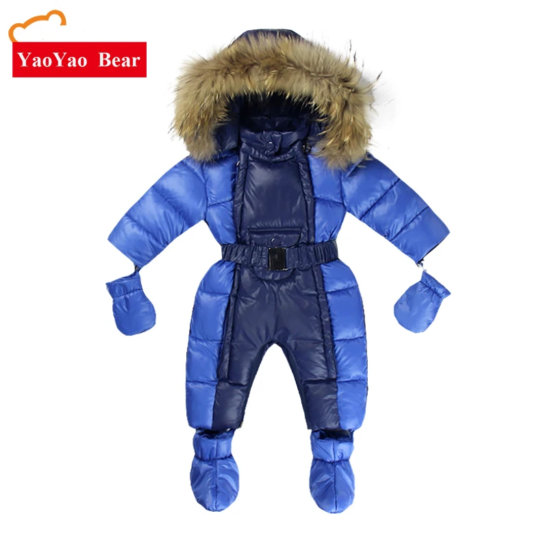 

Newborn 3-12m Infant Romper Warm Clothes -10 to -30 Degree Suit for Russia Winter Girls Boys Baby Fur Gloves Snow Season