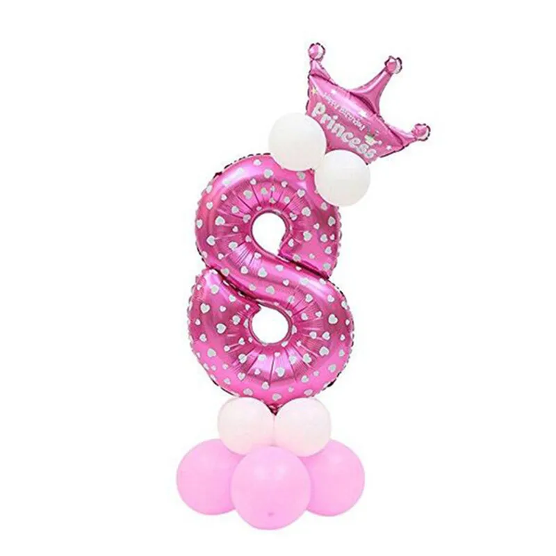 Pink8 Розовые воздушные шары с цифрами, шары из фольги с короной, вечерние украшения для мальчиков и девочек, украшения для детского дня рождения, украшения для вечеринки, голубые шары с цифрами - Цвет: Pink8