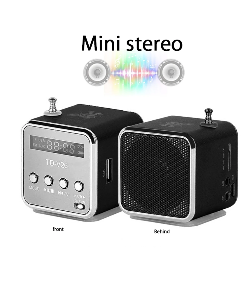 TD V26 портативный радио динамик с ЖК дисплеем Поддержка Micro SD/TF MP3 музыкальный плеер