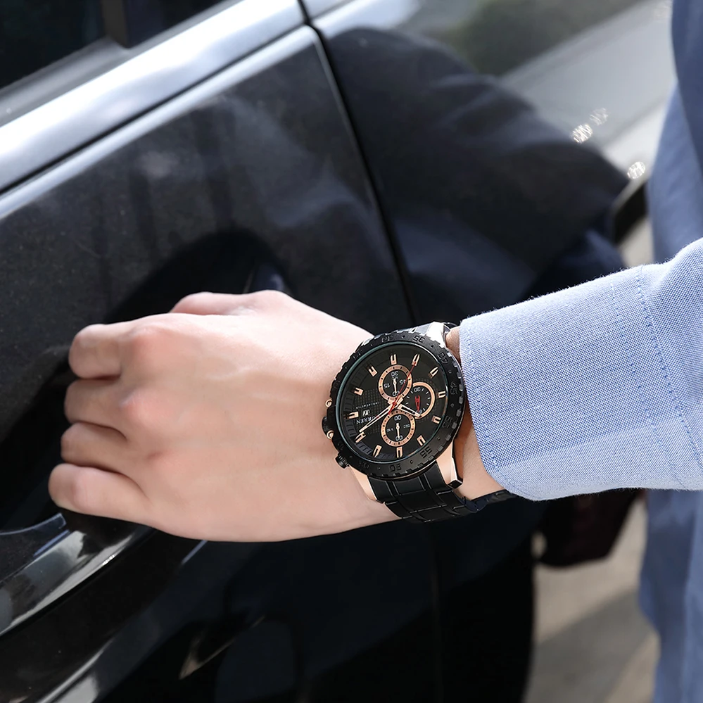 

CURREN Luxury Man Quartz Stainless Steel Watch Rose Gold Multifunction Date Stopwatch Sport Men Wrist Watches Gentleman 2019 New