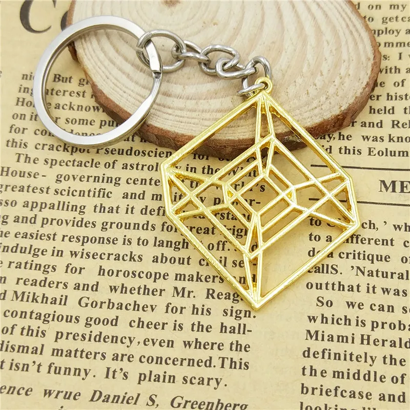 

Wholesale Trendy Hypercube Sacred Key Chain Women Bag Car Key Ring Geometric Pendant 4D Cube Jewelery Gifts Gold Color
