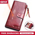 GZCZ Женский кошелек из натуральной кожи, Женский Длинный кошелек для монет, карман для мобильного телефона, застежка-молния, зажим для денег для женщин 2018