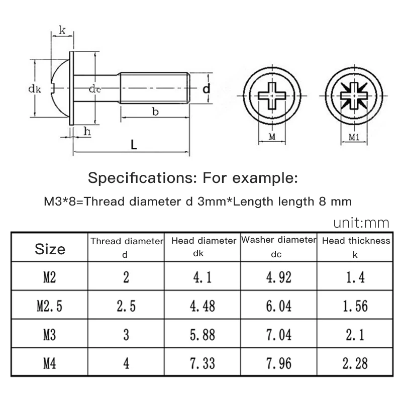 Luhuichang M3 * 6 сковорода электронная 304 нержавеющая сталь крестообразная винты с