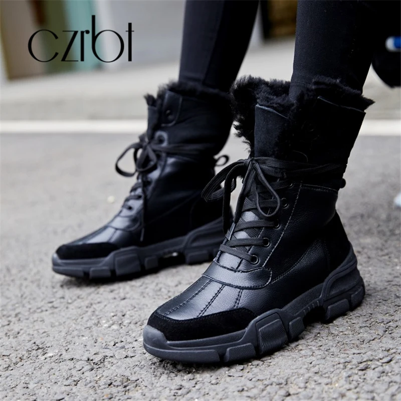CZRBT new winter women's shoes fashionable leather wedge boots belt warm snow casual comfortable ankle | Обувь