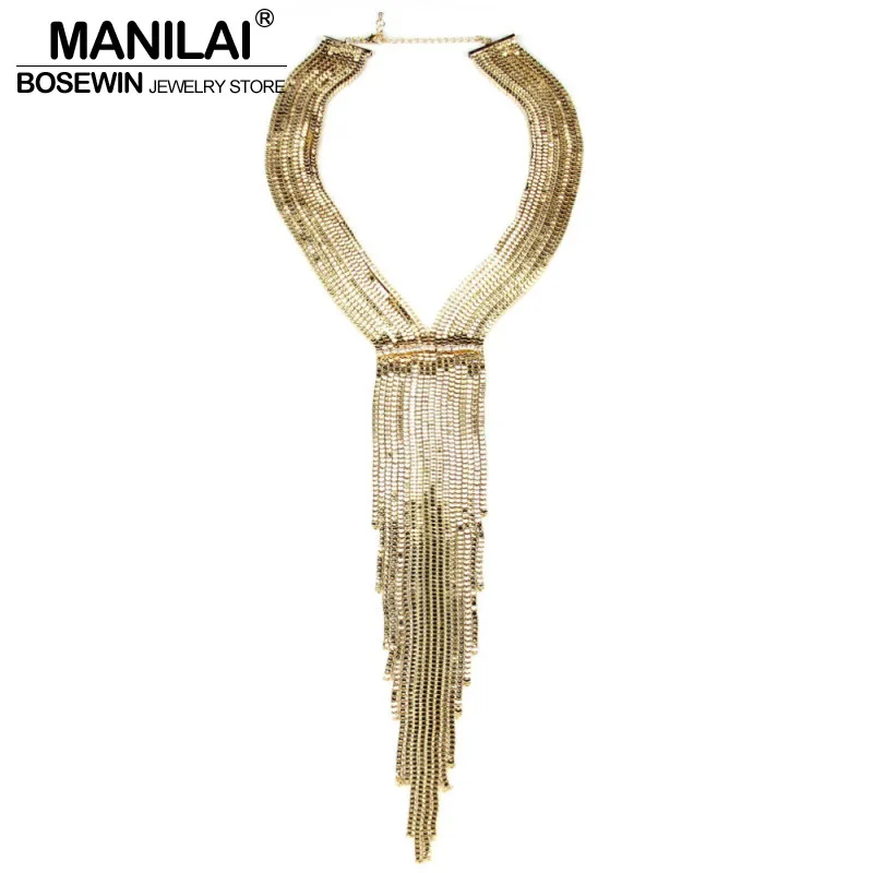 Женское длинное ожерелье MANILAI с цепочкой и кисточками украшенное стразами|bijoux