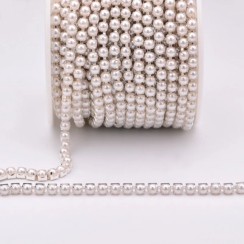 Стразы JUNAO SS6 2 мм SS12 3 SS16 4 для шитья с белым жемчугом лента цепочкой золотая