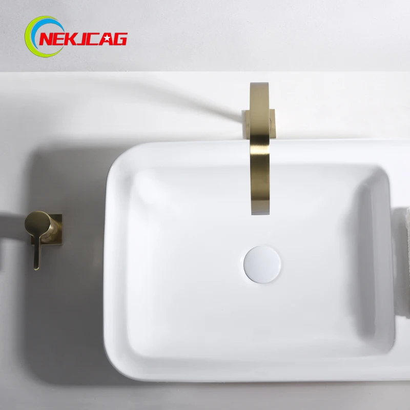 Copper Hot and Cold Double Hole Heightened Washbasin Above Counter Basin Faucet Brushed Gold Nordic Brass | Обустройство дома