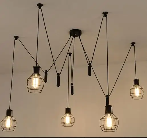 

Американский кантри Ретро Лофт железный подвесной светильник шкив клетка промышленное искусство кухня столовая подвесная осветительная л...