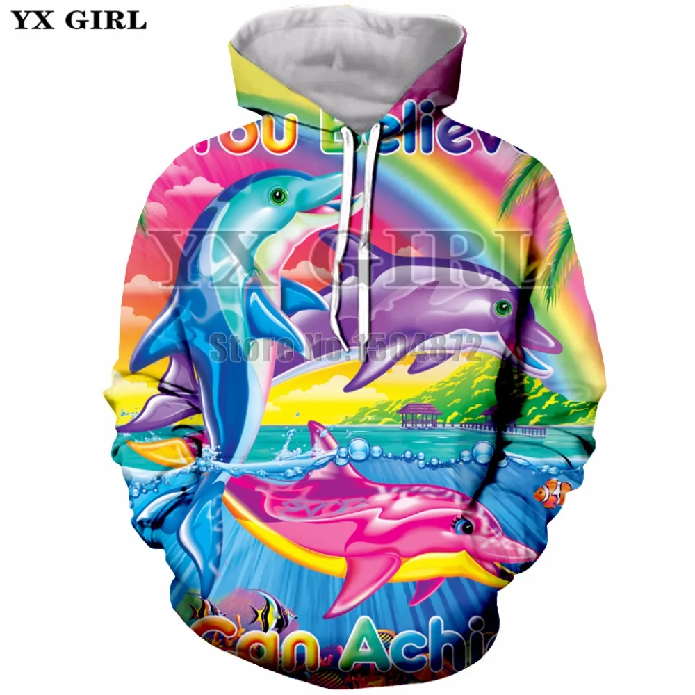 Брендовые толстовки YX Girl с мультяшным дельфином, радужным 3d принтом для женщин/мужчин, осенняя толстовка, свитшот, Повседневный пуловер, большие размеры