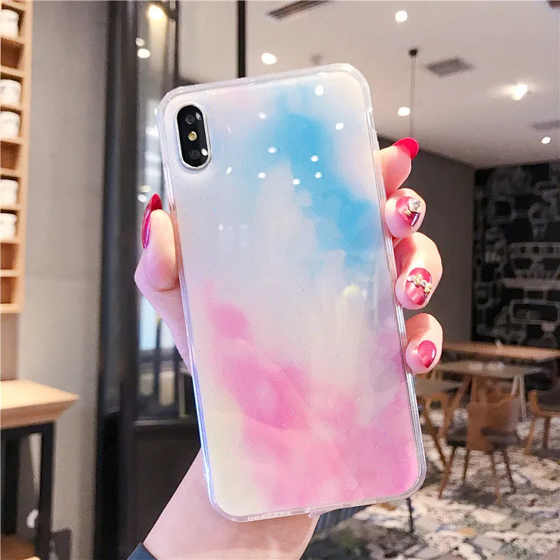 Transparent Soft Silicone Phone Cases for Apple iPhone 8 7 6 6s Plus X XR XS MAX Horse Glitter Epoxy On Rainbow TPU case cover |