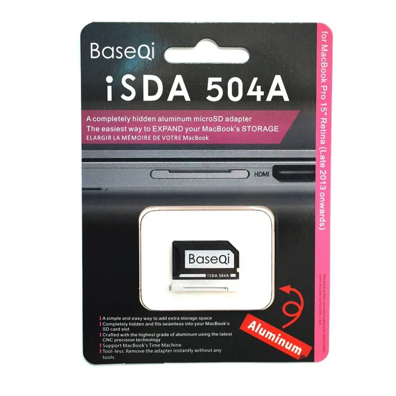 Micro SD BaseQi NinjaDrive, 504A,  MacBook Pro Retina, 15 /Mid 2014, 2015/Late 2013/Metal fty MiniDrive Reader