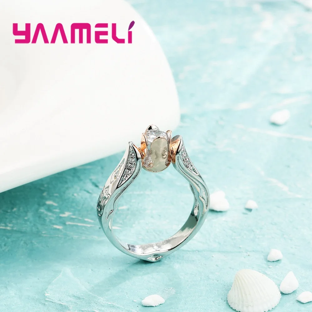 Vogue 925 CZ стерлингового серебра с украшением в виде кристаллов женские кольца из