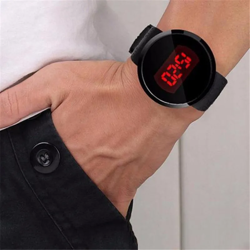 

Modern Fashion Waterproof Mens Watch LED Touch Screen Date Silicone Wrist Black Watch reloj deportivo hombre A3