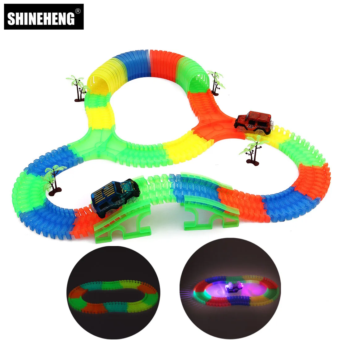 

Shineheng Glowing Track Bend Flex Glow in the Dark Assembly Toy 56/112pcs Glow Race Stunt Track Set + 1pc LED Car