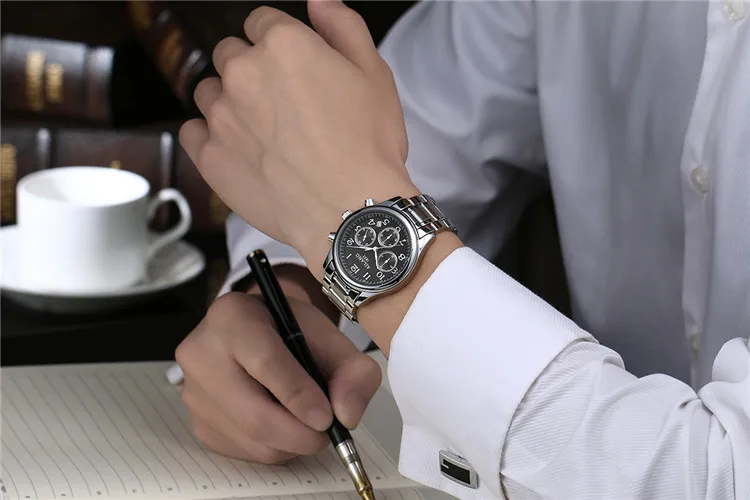 

Masculino Relogios AILANG Watch Men Business Dress Watches Workable 6-Hand Calendar Wristwatch Leather Steel Male Relojes W001