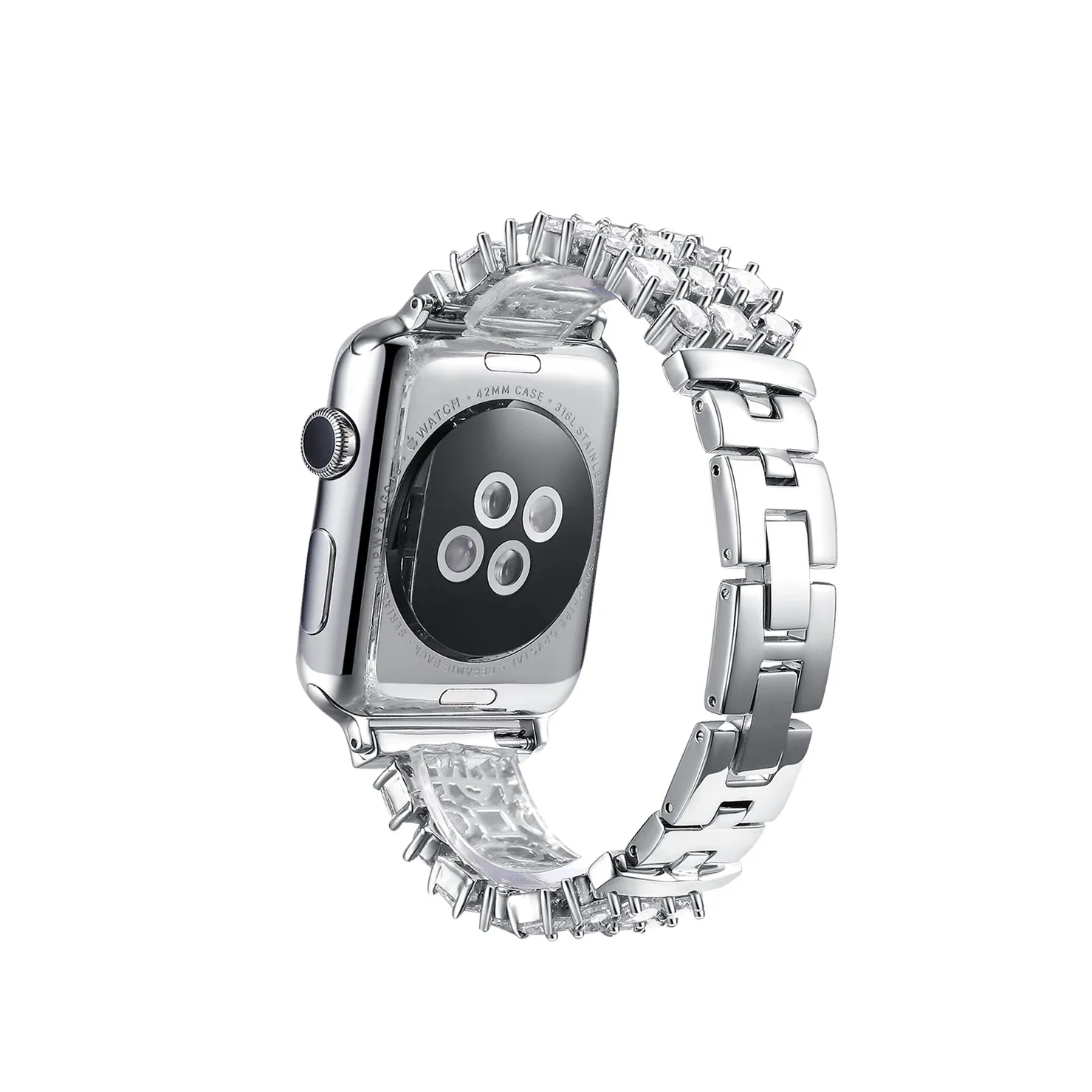 Блестящие стразы, ремешок для Apple Watch, ремешок серии 5, 4, 3, 2, 1, браслет из нержавеющей стали для iWatch 40 мм, 38 мм, 44 мм, 42 мм - Цвет ремешка: Серебристый