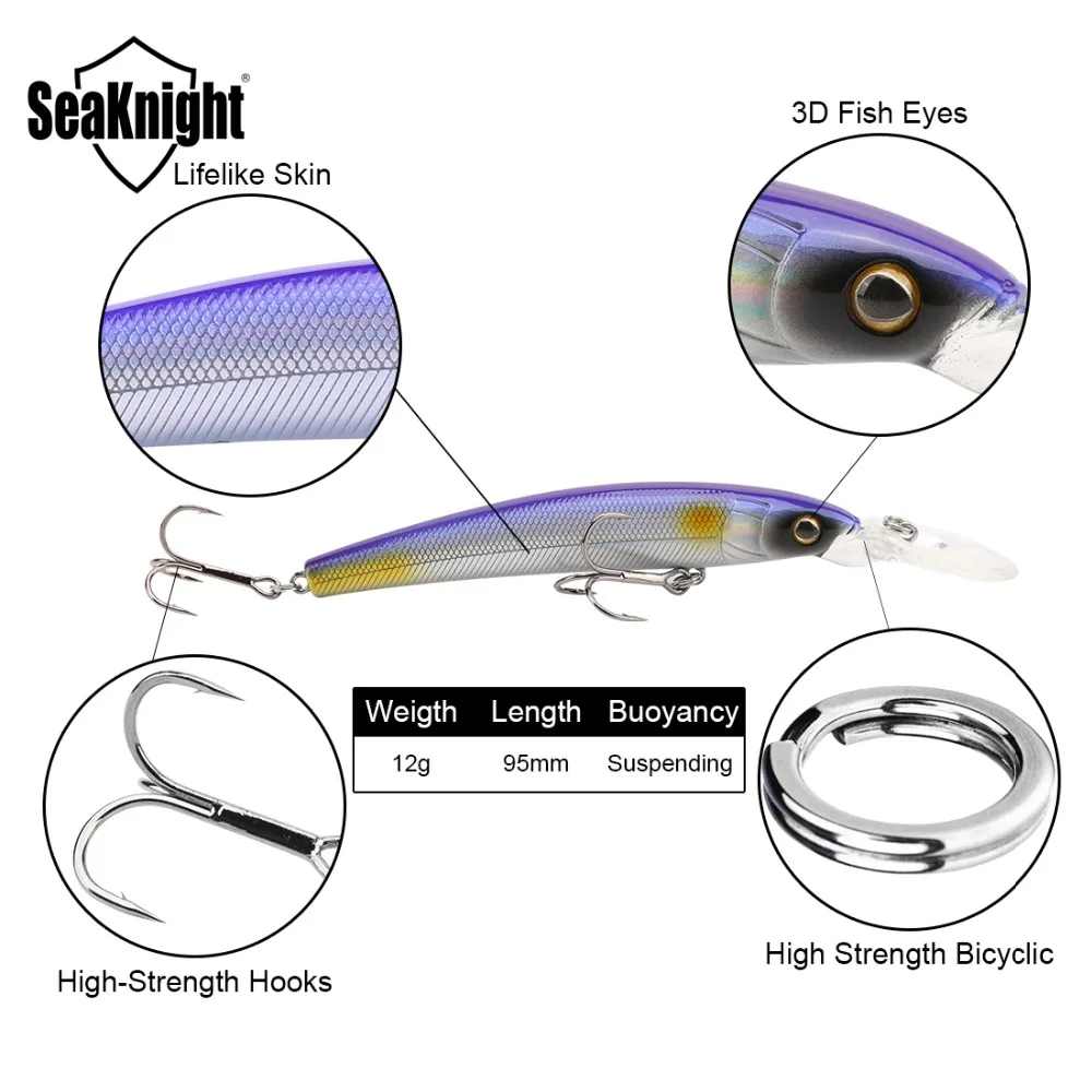 SeaKnight SK014 1 шт. приклеенная приманка 12 г 95 мм 0 8 м жесткая искусственная тонкая с 2