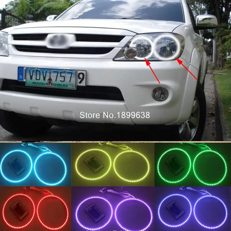4pcs Super bright 7 color RGB LED Angel Eyes Kit with a remote control car styling For Toyota FORTUNER 2004 2005 2006 2007 | Автомобили и