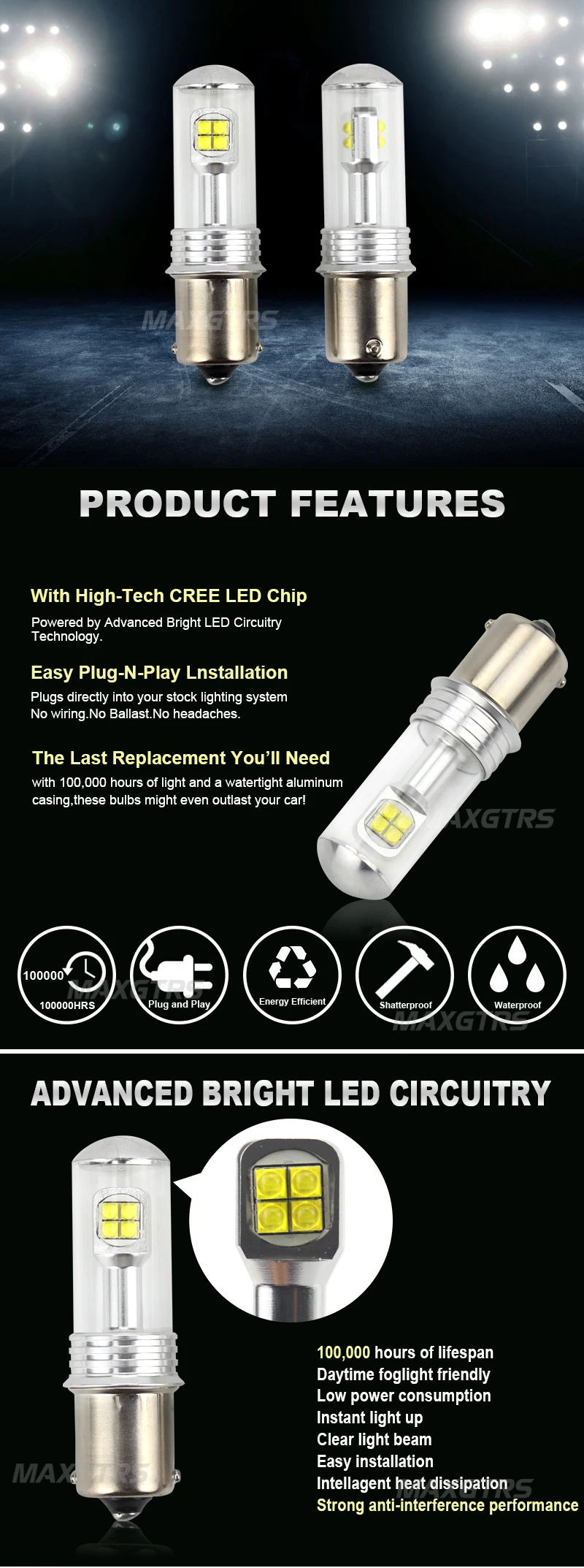 2x высокое Мощность S25 1156 BA15S P21W на чипах CREE XBD светодиодный заднего хода автомобиля обратный сигнальные лампы поиска светильник белый/красный/желтый