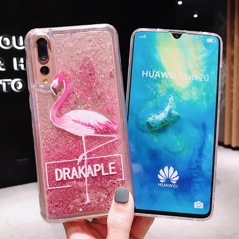 Фламинго цветочный КИТ Блестящий Жидкий чехол для Huawei Honor View 10 20 6C Pro 8 9 Lite 5X 6X 7X 8X Max