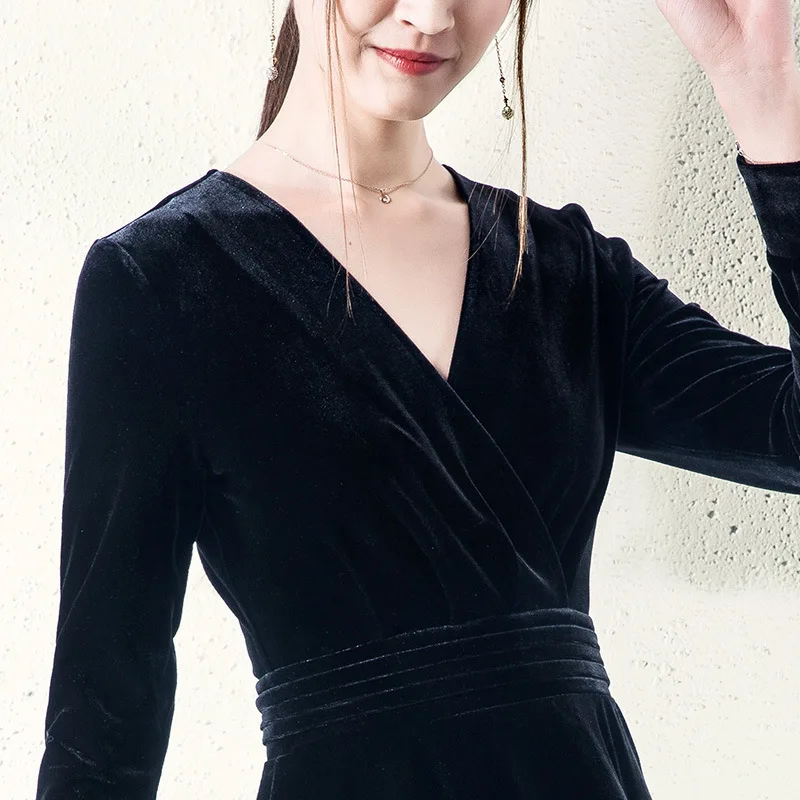 Сексуальное черное Золотое женское бархатное платье с глубоким v образным