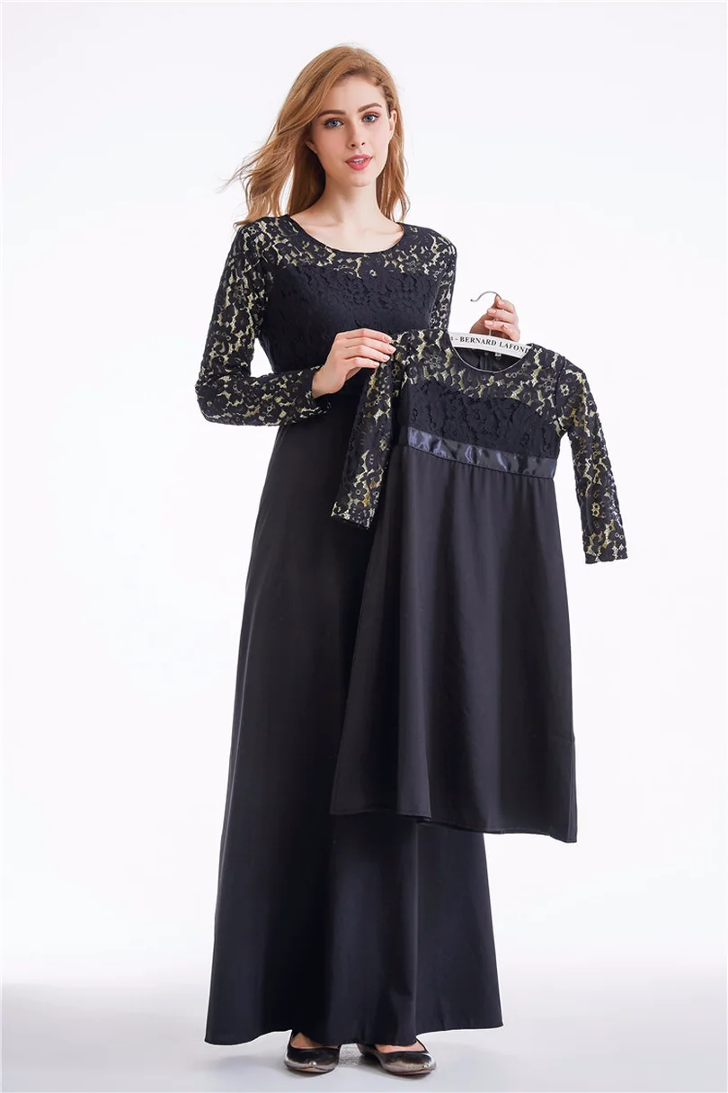Элегантное мусульманское кружевное платье abaya для мамы и детей длинные халаты