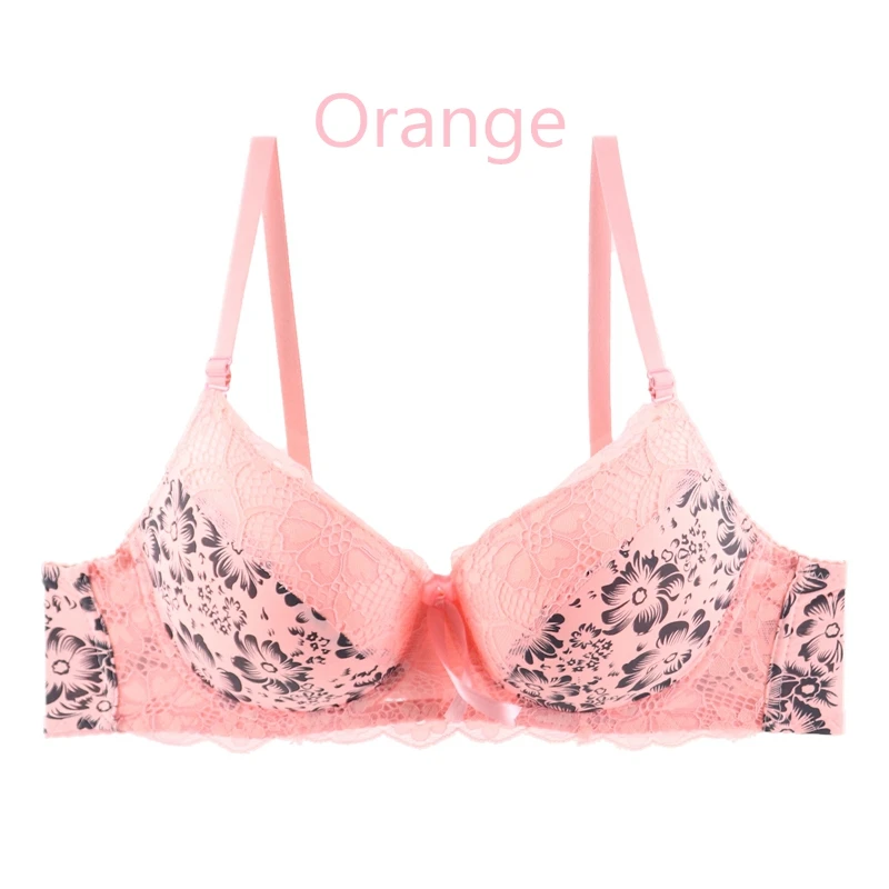 Beauwear сексуальный кружевной бюстгальтер Глубокий v-образный вырез декольте пуш-ап тонкий бюстгальтер без подкладки цветочный принт красивое женское нижнее белье размера плюс 40B-46C - Цвет: Orange