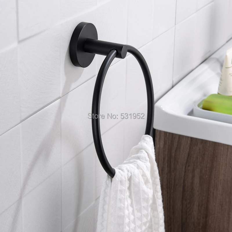 free shipping black towel holder towel ring round wall mounted towel rack towel shelf stainless steel bathroom accessories free global shipping