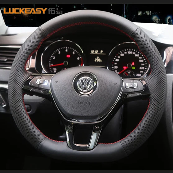 Сшитый вручную черный кожаный чехол на руль для Volkswagen VW Golf 7 Mk7 New Polo Jetta Passat B8