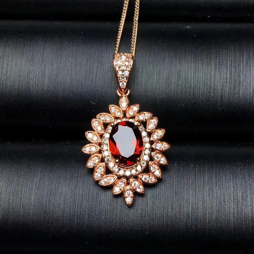 

Подвеска с натуральными красными гранатами, элегантный кулон в виде лапы подсолнуха из серебра 925 пробы, подарочное Ювелирное Украшение для...