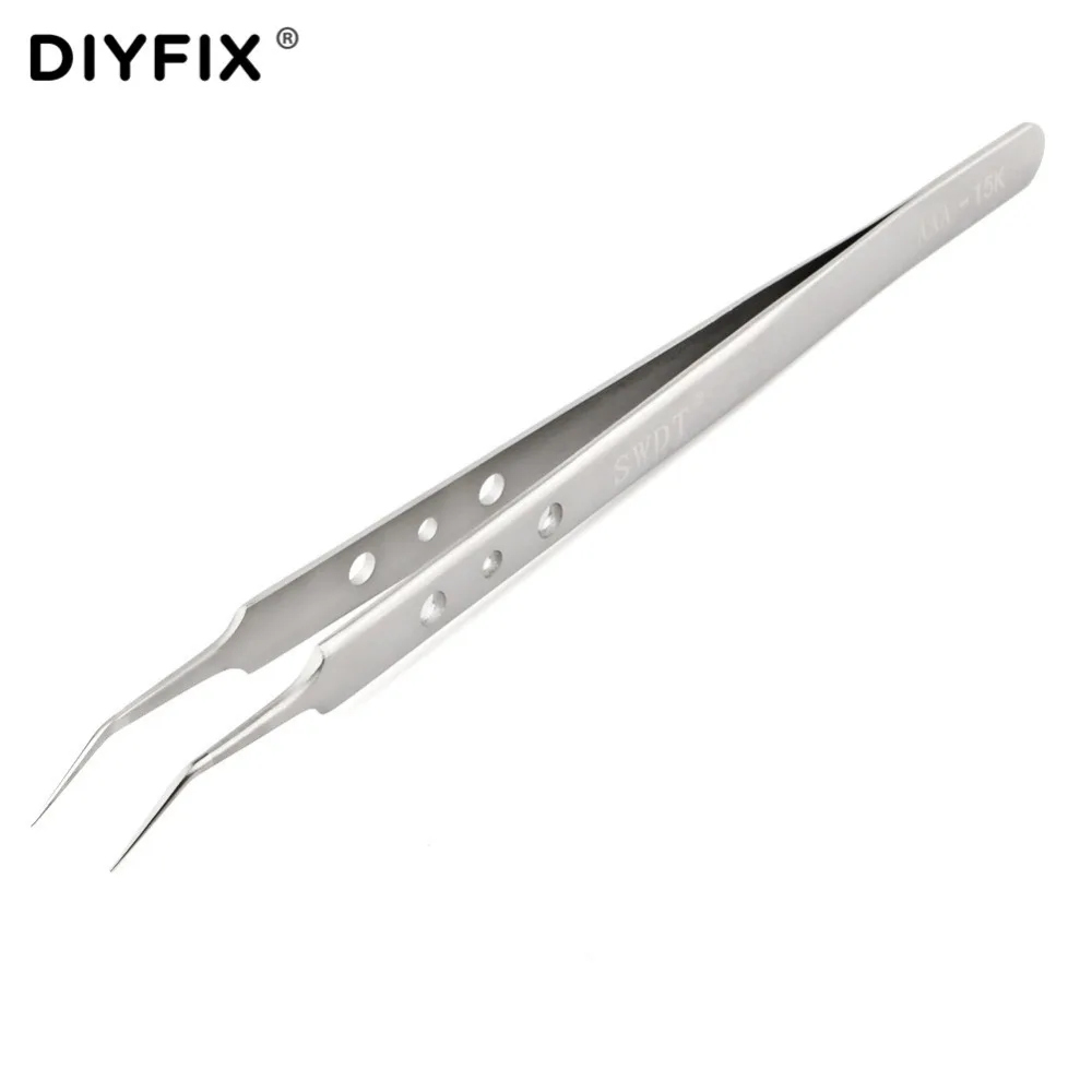 

DIYFIX Ultra Precision Tweezers Anti-static Stainless Steel Curved Tip Picking Forceps Pliers Mobile Phone Repair Hand Tool
