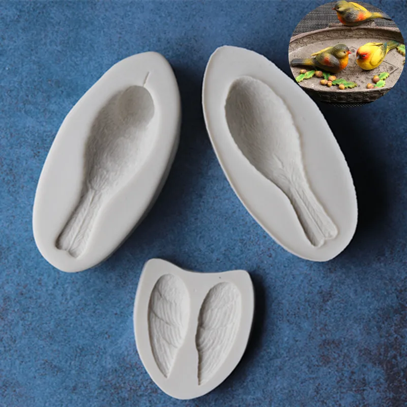 

3D Bird Feather Texture Clear Bird Wing Flip Sugar Silicone Mold Cake Baking Mold A1182