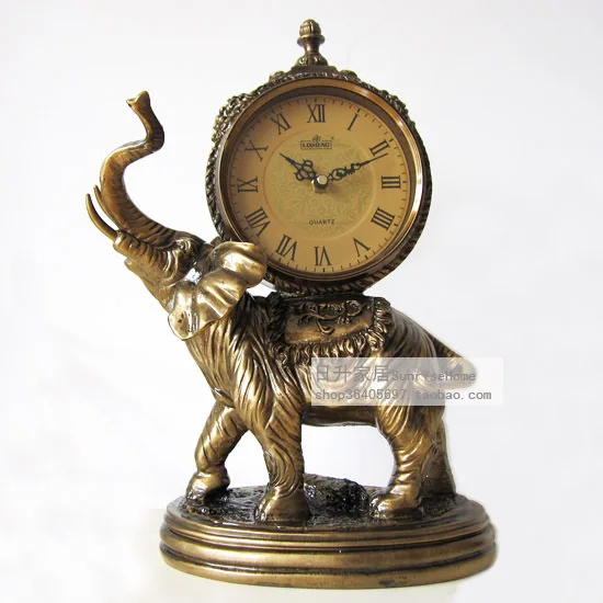 Lai Sheng new European complex timepiece clock elephant ornaments fashion creative mute table sit-minute block | Аксессуары для