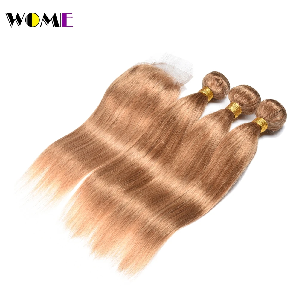 Wome прямые волосы с закрытием Cheuveux Humain медовые светлые пучки индийские 3 пучка и