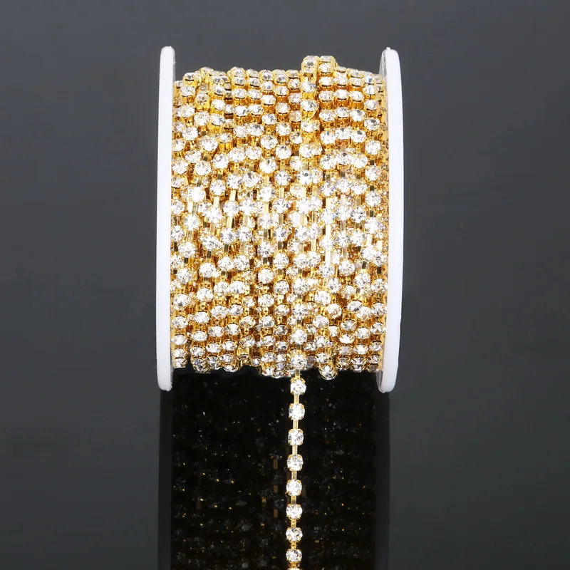 Очаровательная цепочка Стразы с прозрачными кристаллами SS6 SS10 SS12