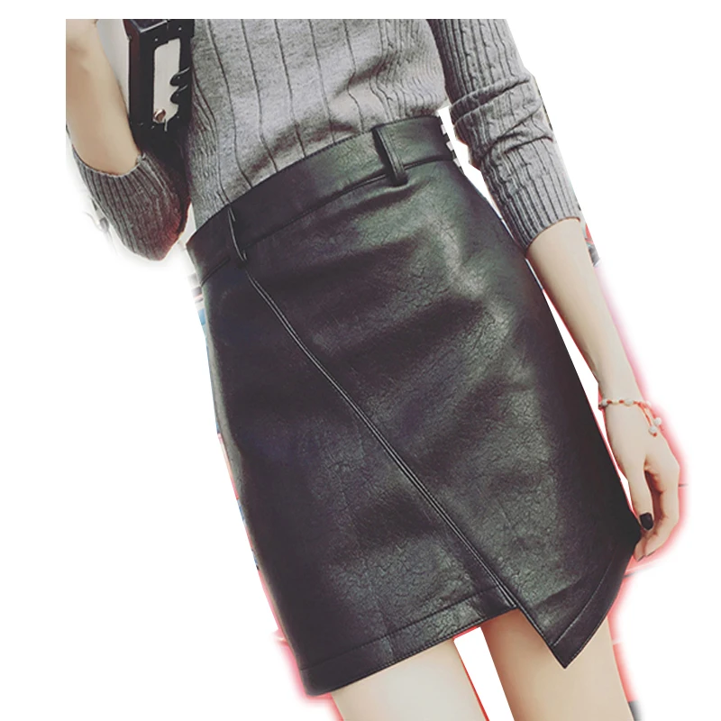 2017New Прибыл Женщины Моды Онлайн Асимметричные Юбки Причинно PU Империя Мини