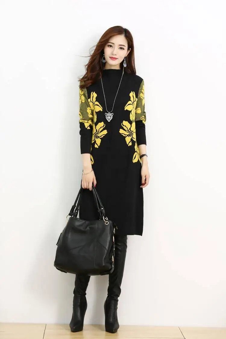 Осенне зимнее Новое плотное бархатное платье с принтом и высоким