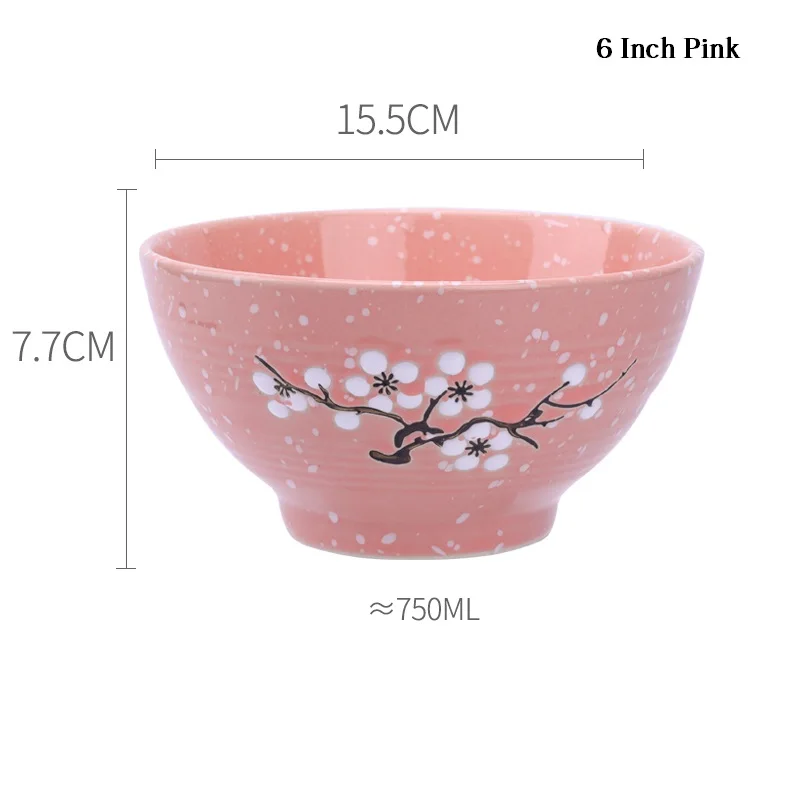 6 Inch Pink 5/6/8 дюймовый японской вишни Керамика Ramen чаша большой мгновенного лапша, рис чаша для супа, салата контейнер фарфоровая посуда - Цвет: 6 Inch Pink